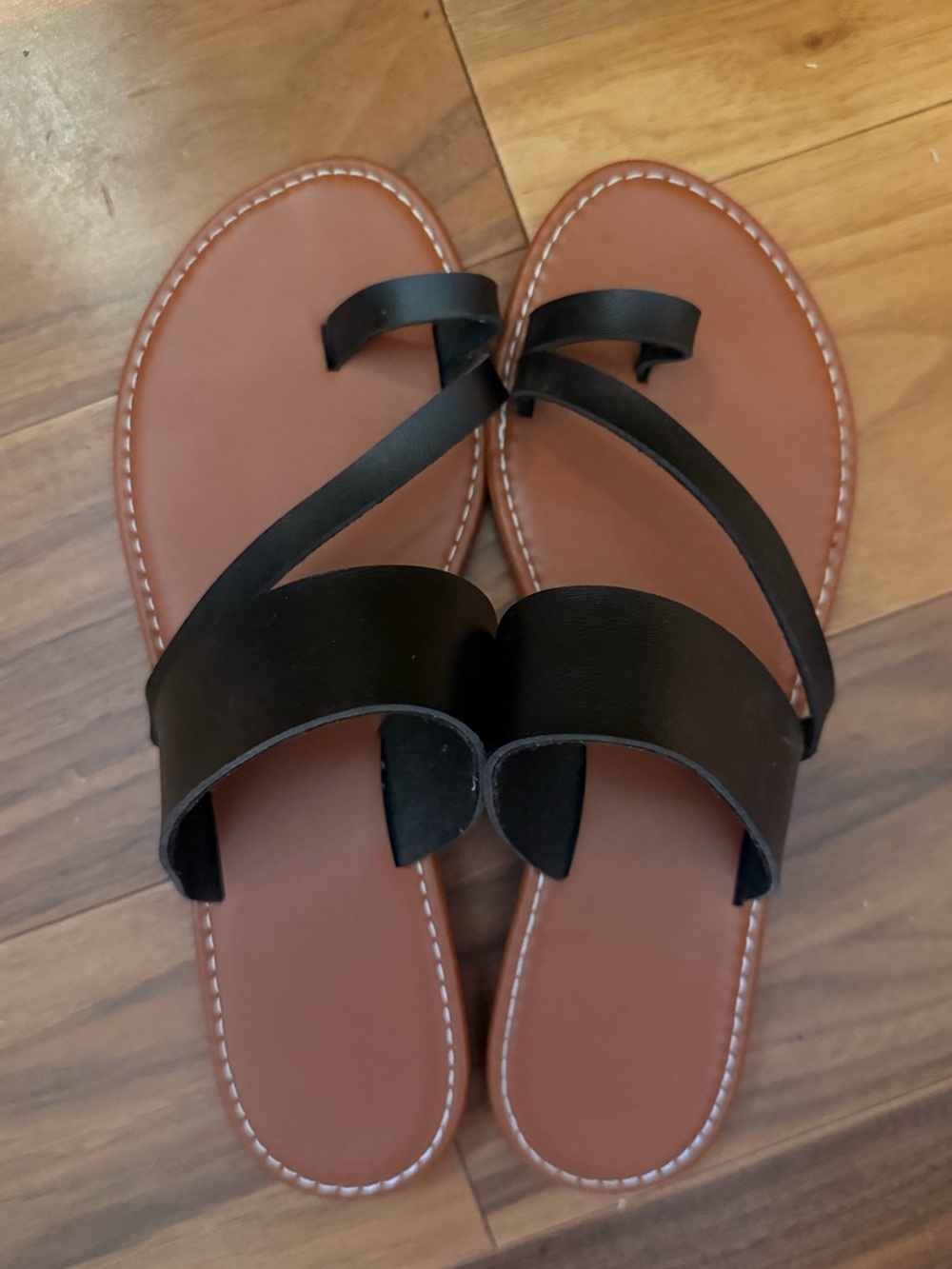 Black and Brown Women's Leather Slide Sandals